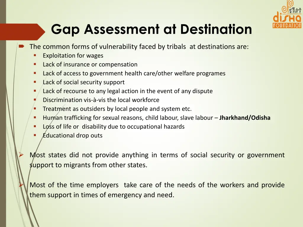 gap assessment at destination