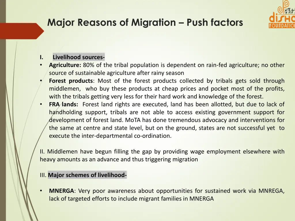 major reasons of migration push factors