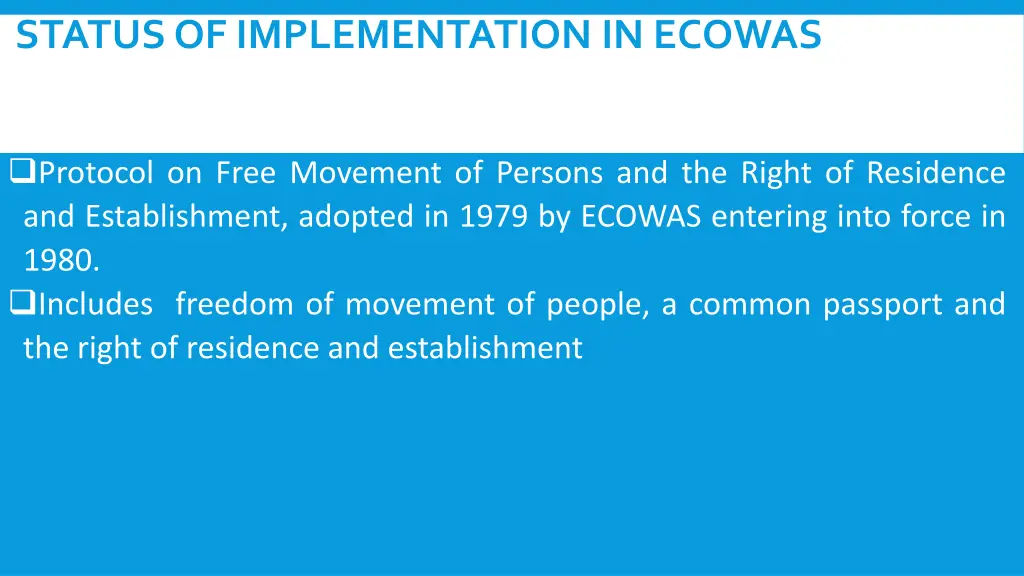 status of implementation in ecowas