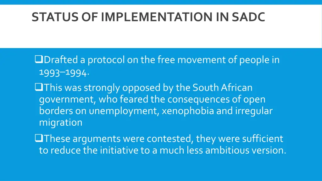 status of implementation in sadc