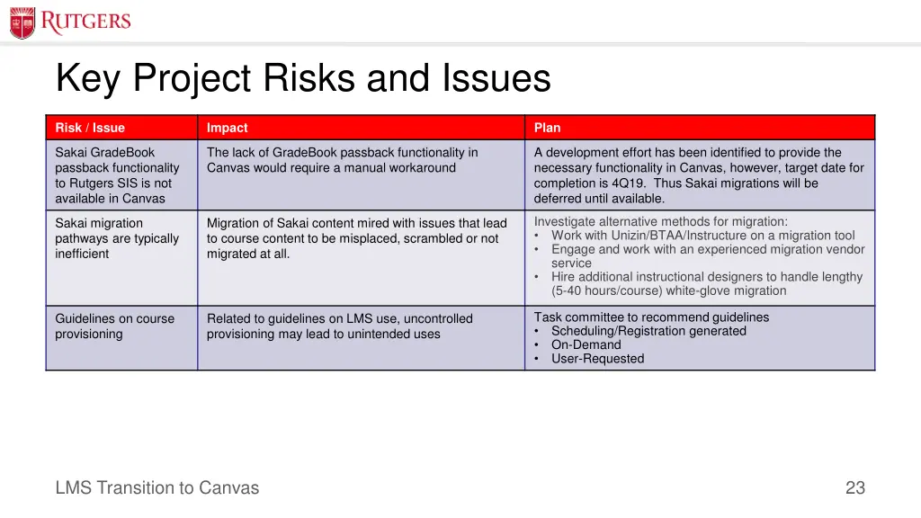 key project risks and issues 1