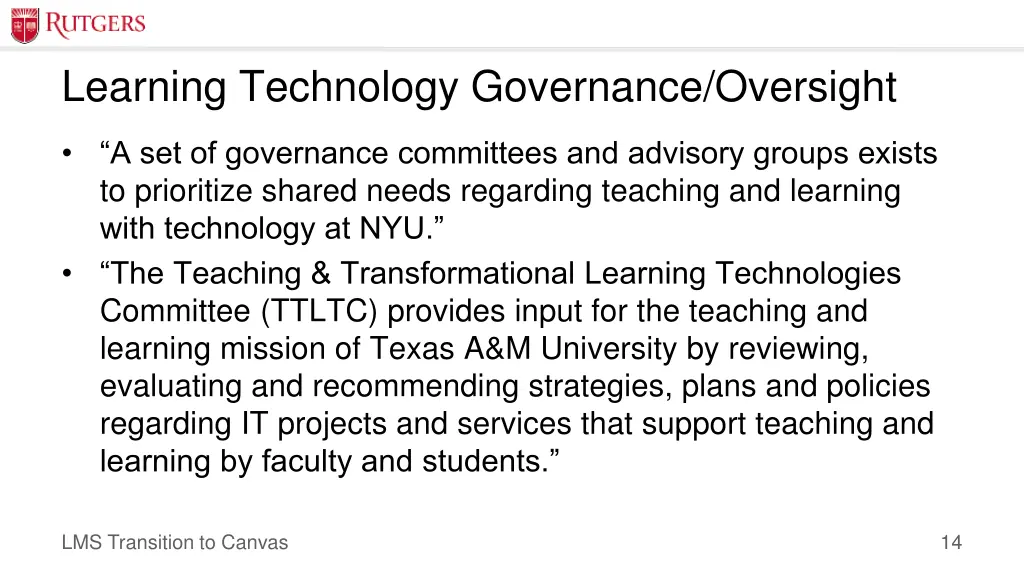 learning technology governance oversight