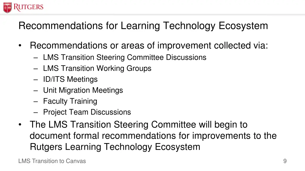 recommendations for learning technology ecosystem