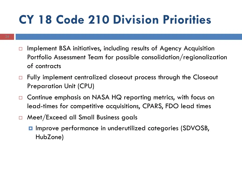 cy 18 code 210 division priorities 1