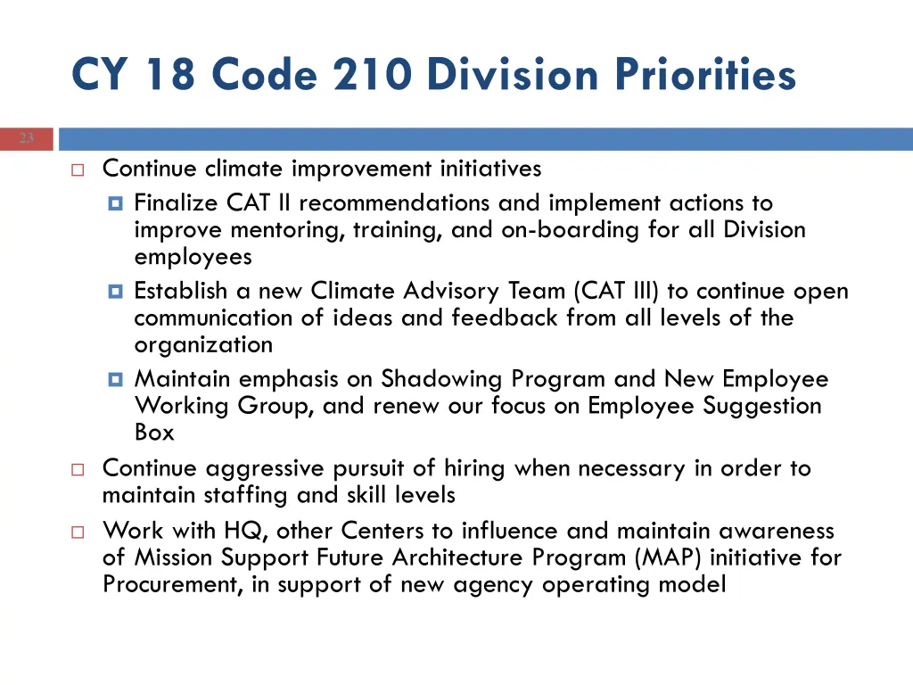 cy 18 code 210 division priorities