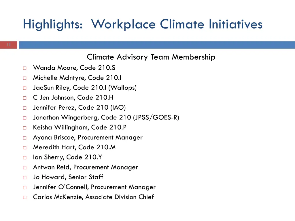 highlights workplace climate initiatives 1