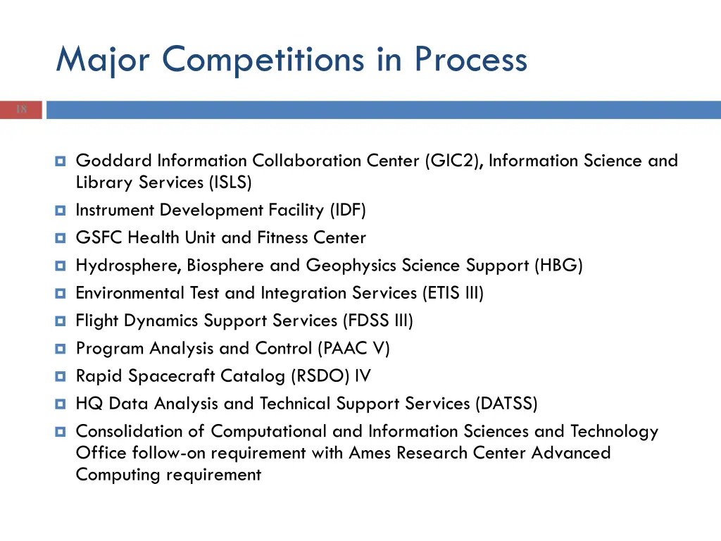 major competitions in process 1