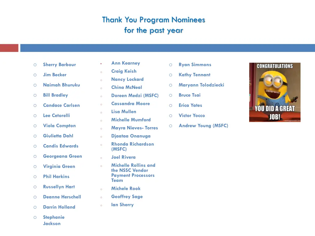 thank you program nominees for the past year