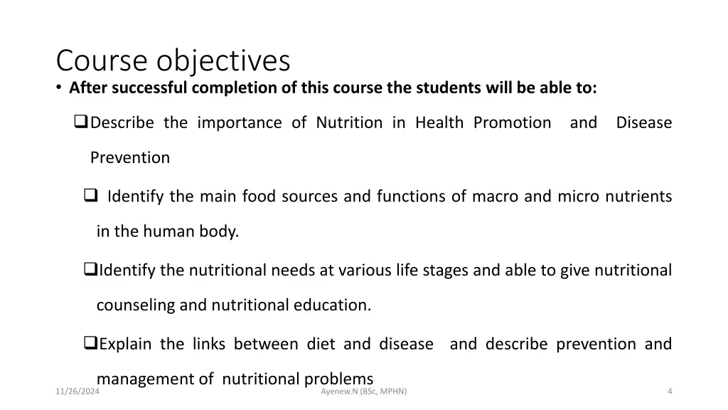 course objectives after successful completion