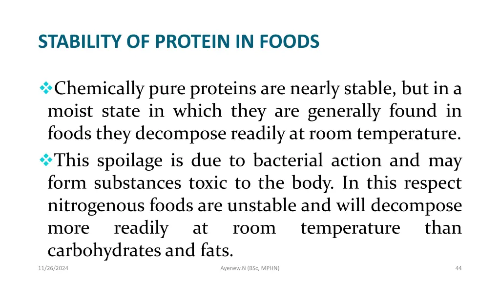 stability of protein in foods