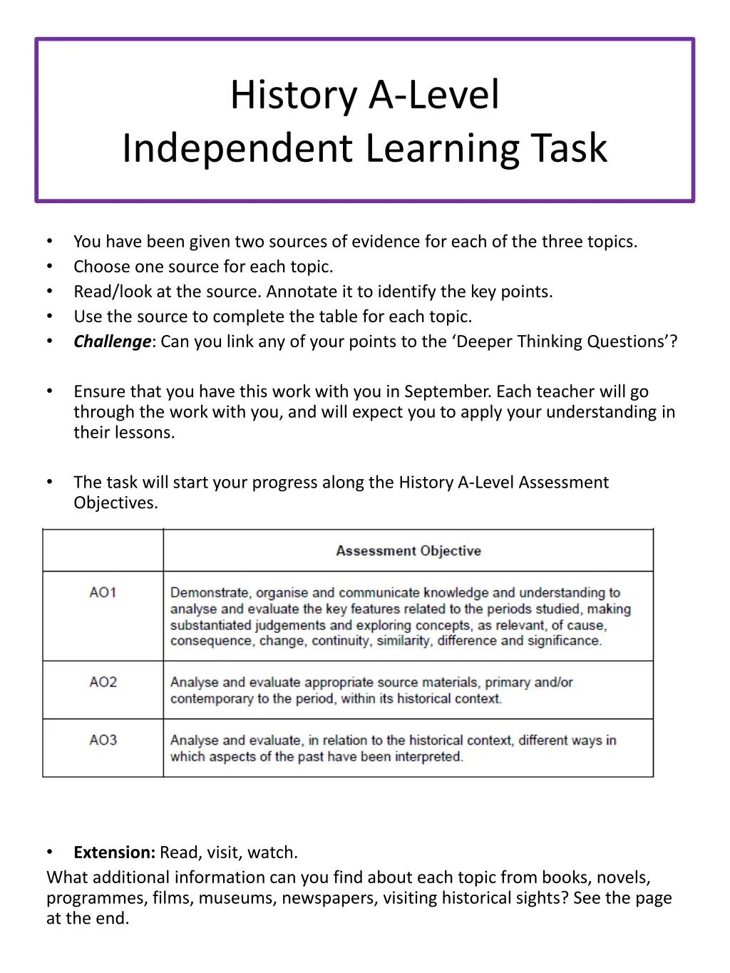 history a level independent learning task