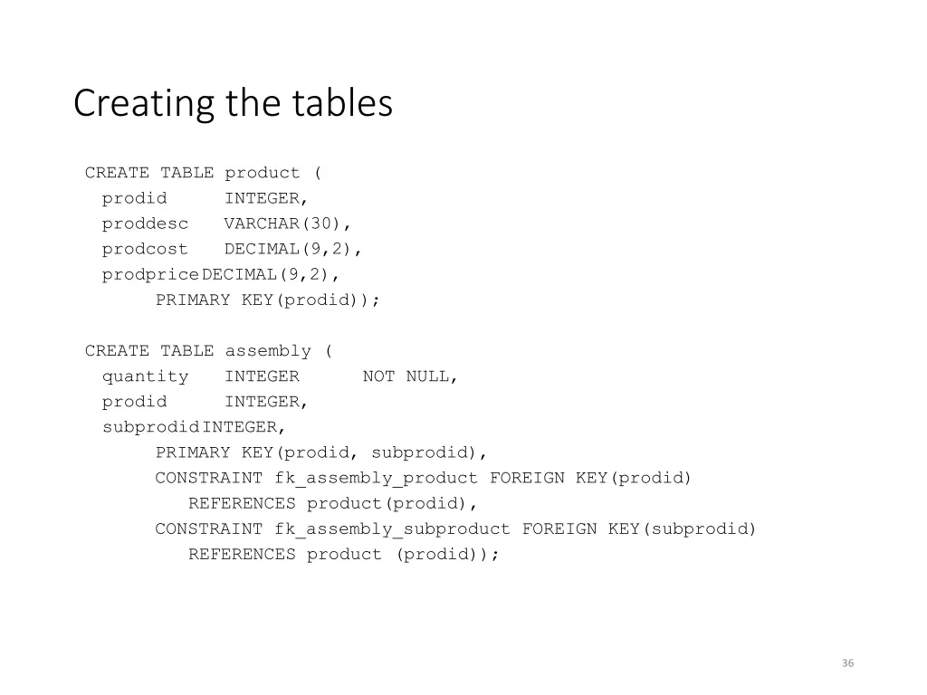 creating the tables 1