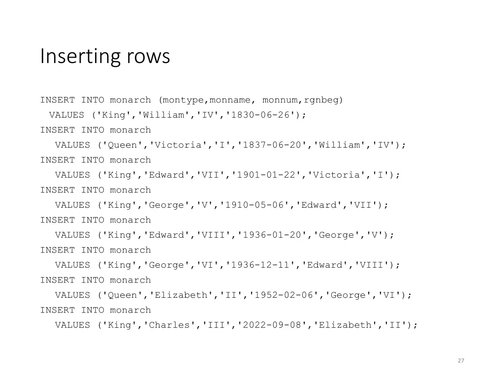 inserting rows 1