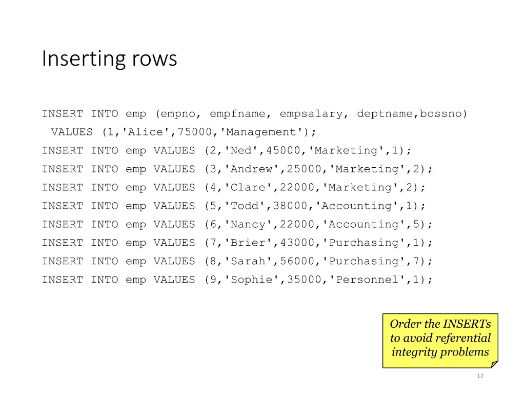 inserting rows