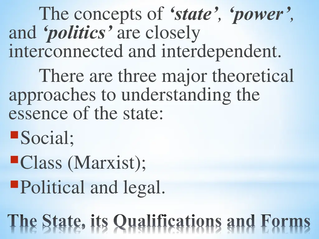 the concepts of state power and politics