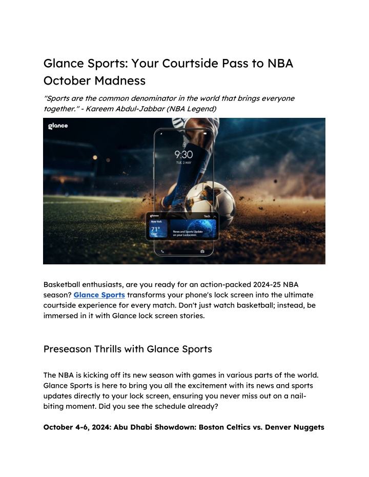 glance sports your courtside pass to nba october