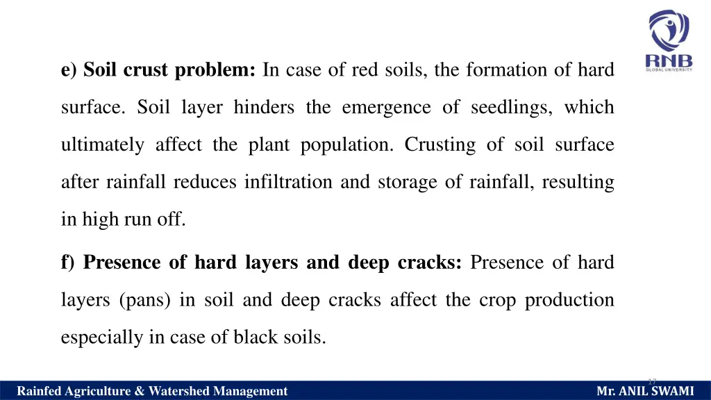 e soil crust problem in case of red soils