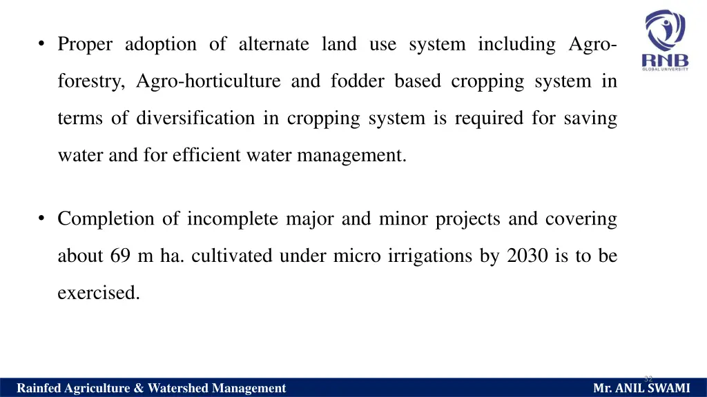 proper adoption of alternate land use system