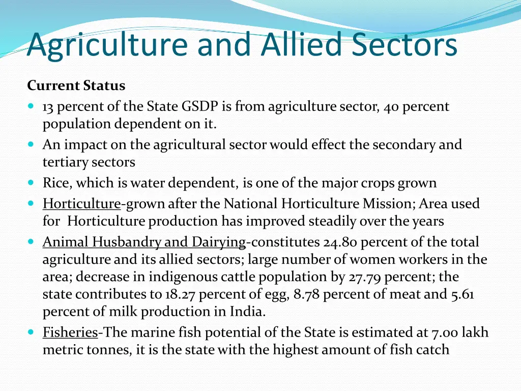 agriculture and allied sectors