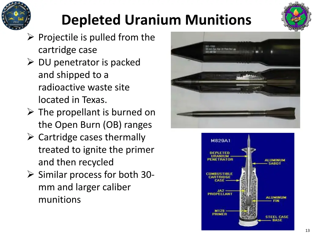 depleted uranium munitions projectile is pulled