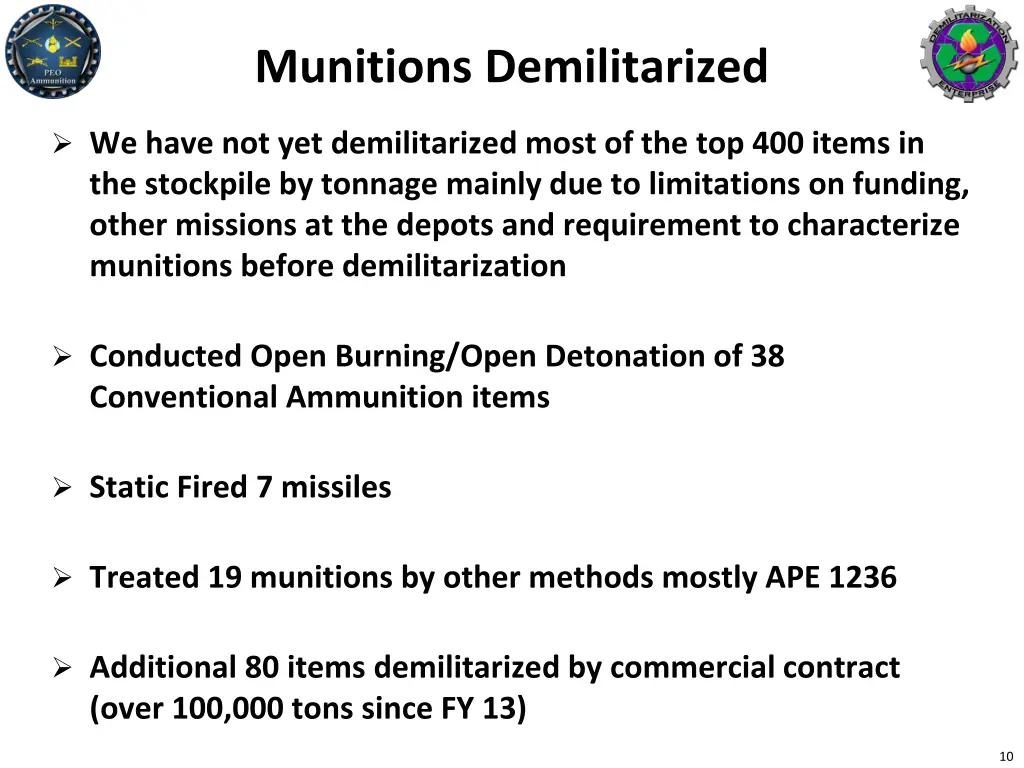 munitions demilitarized