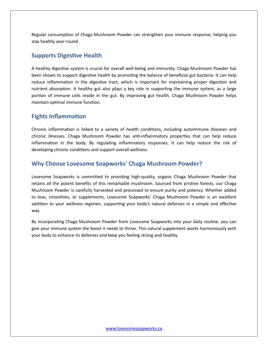 regular consumption of chaga mushroom powder