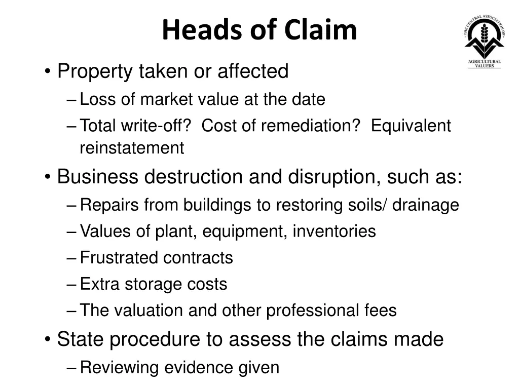 heads of claim