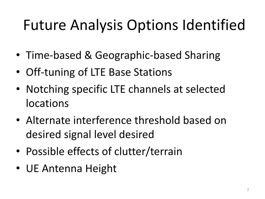 future analysis options identified