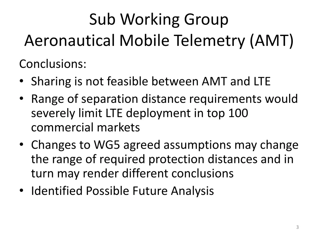 sub working group aeronautical mobile telemetry