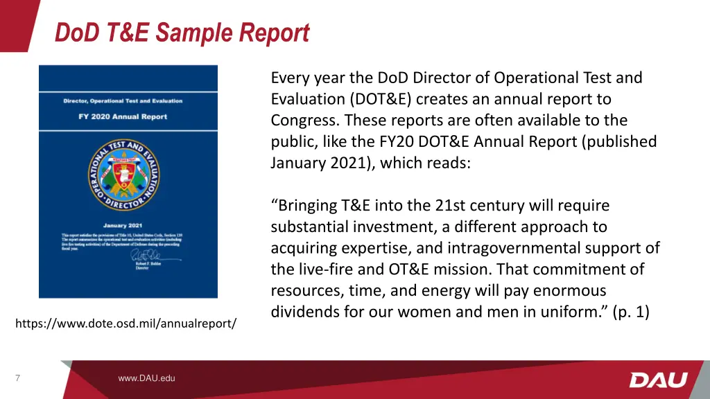 dod t e sample report