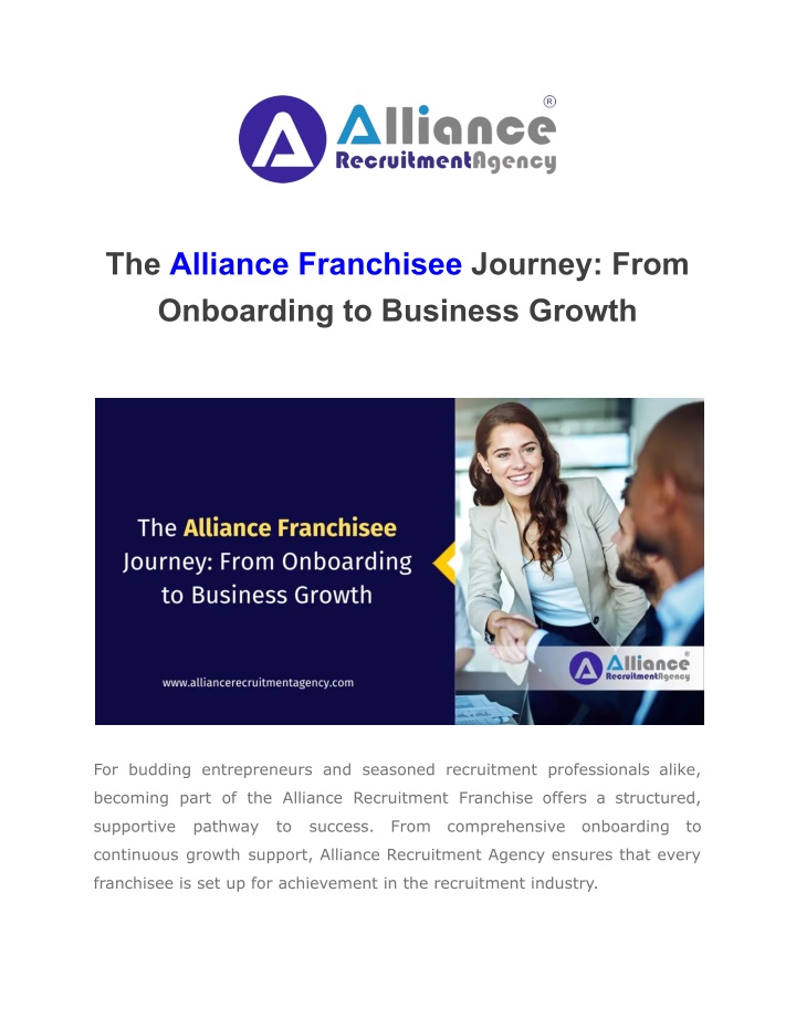 the alliance franchisee journey from onboarding