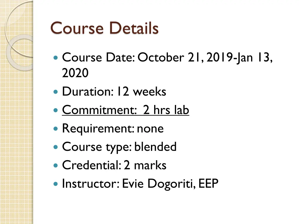 course details