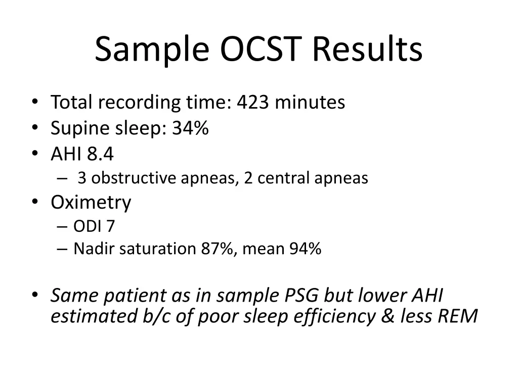 sample ocst results