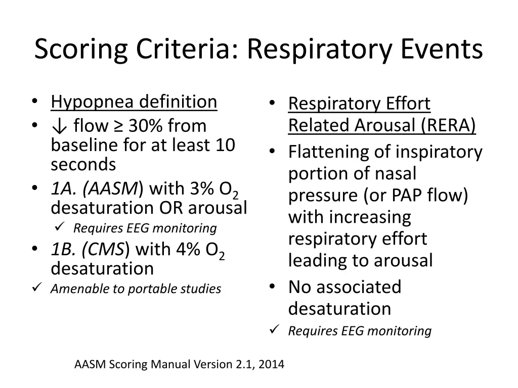 scoring criteria respiratory events