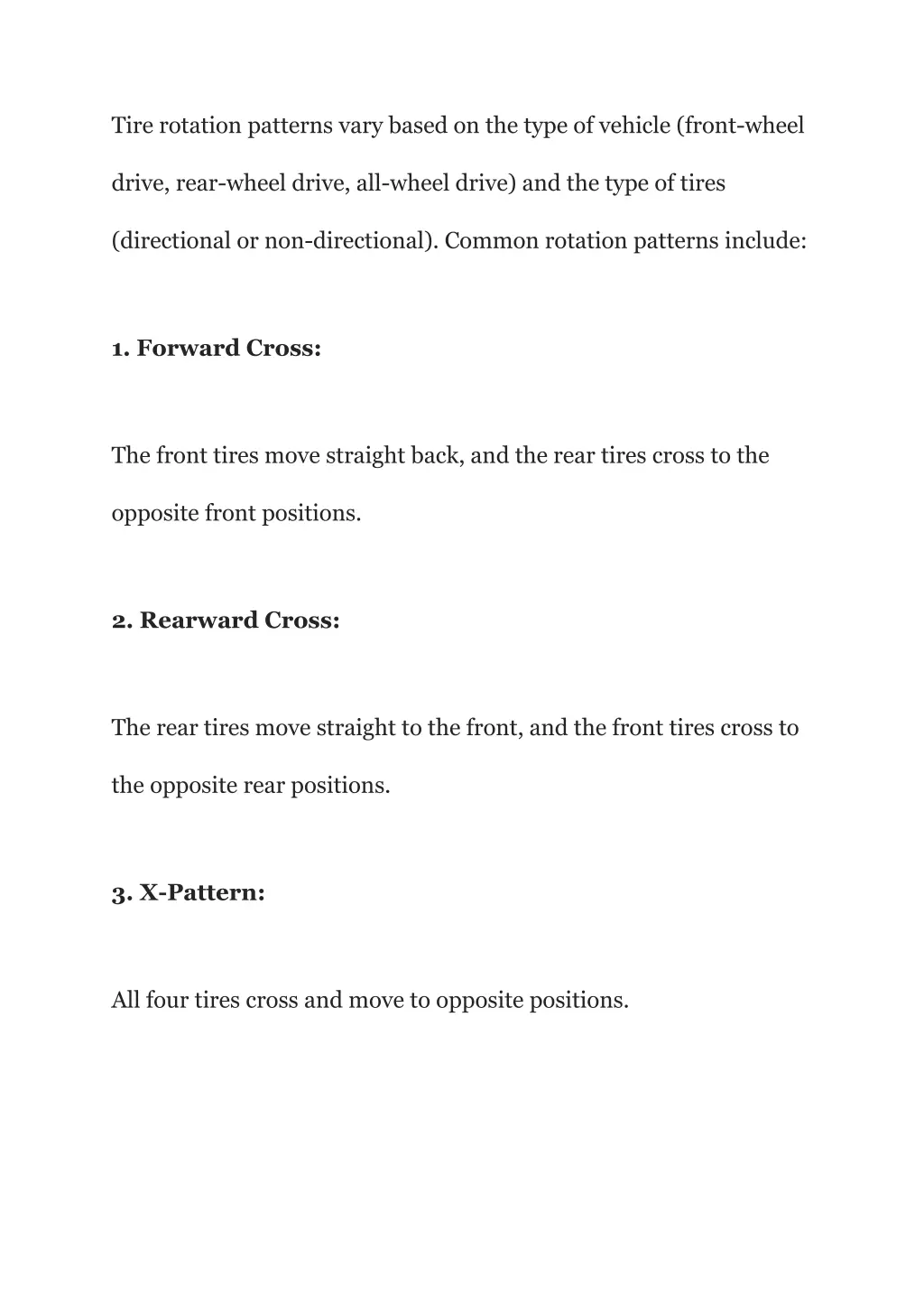 tire rotation patterns vary based on the type