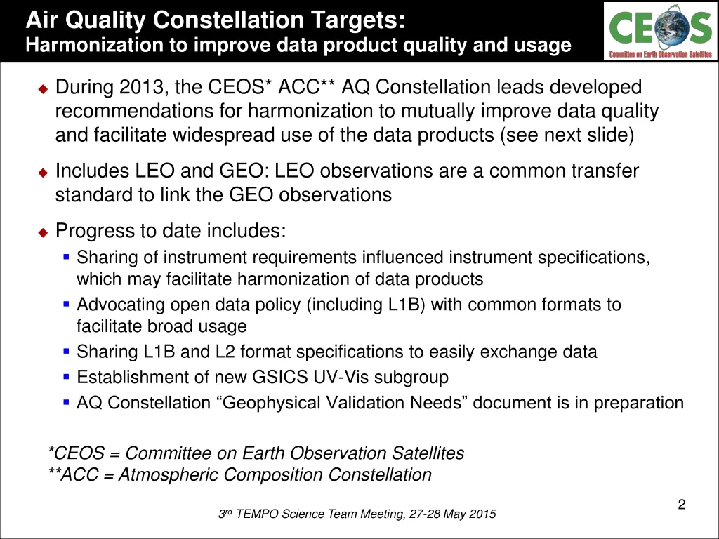 air quality constellation targets harmonization