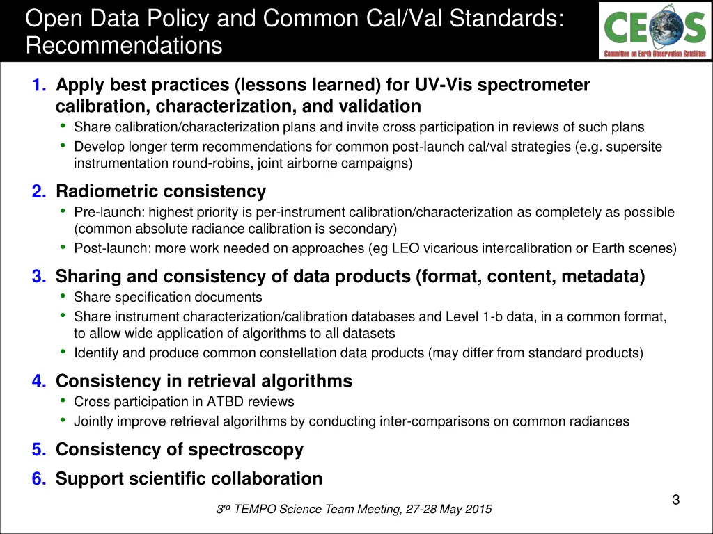 open data policy and common cal val standards