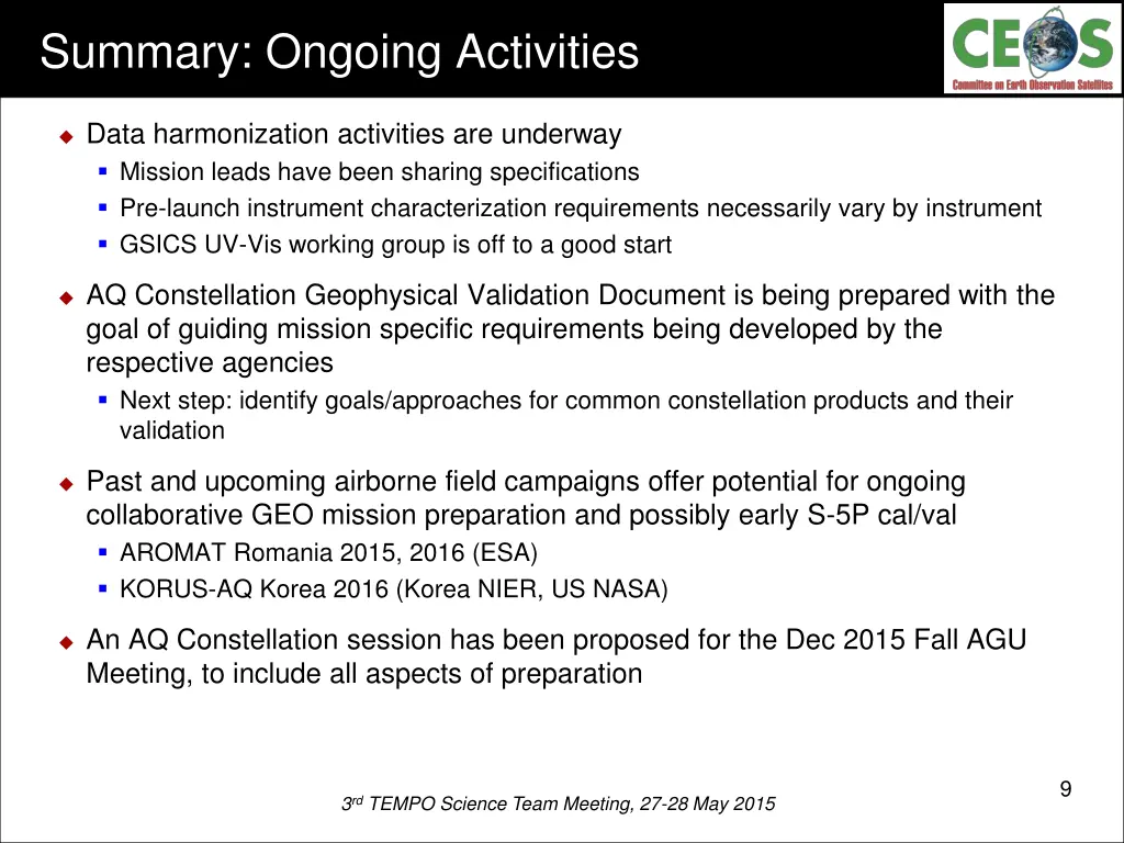 summary ongoing activities