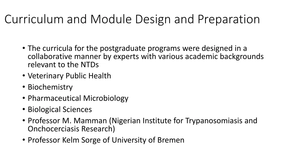 curriculum and module design and preparation