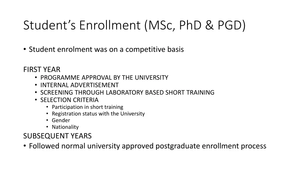 student s enrollment msc phd pgd