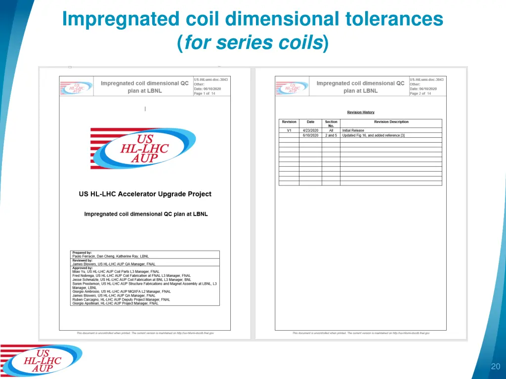 impregnated coil dimensional tolerances