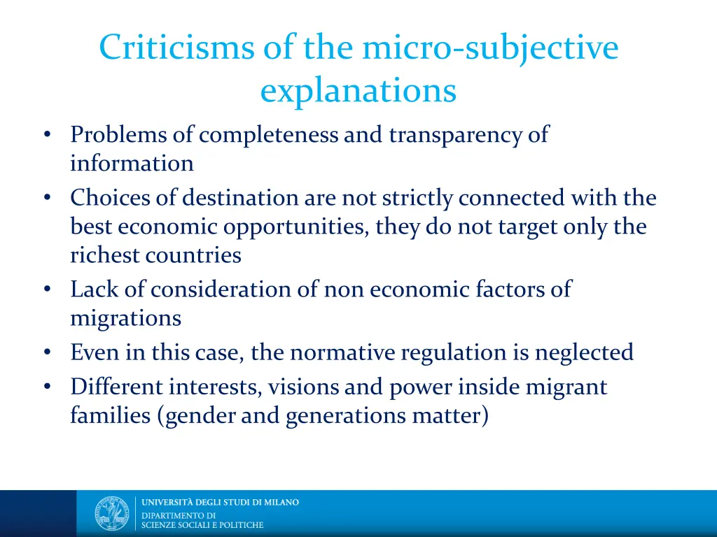 criticisms of the micro subjective explanations