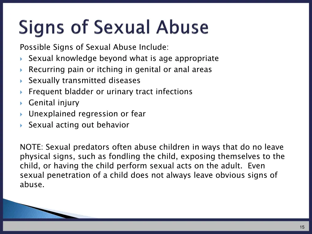 possible signs of sexual abuse include sexual