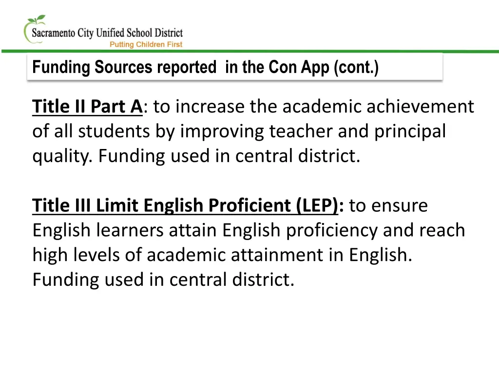 funding sources reported in the con app cont