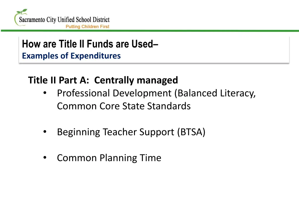 how are title ii funds are used examples