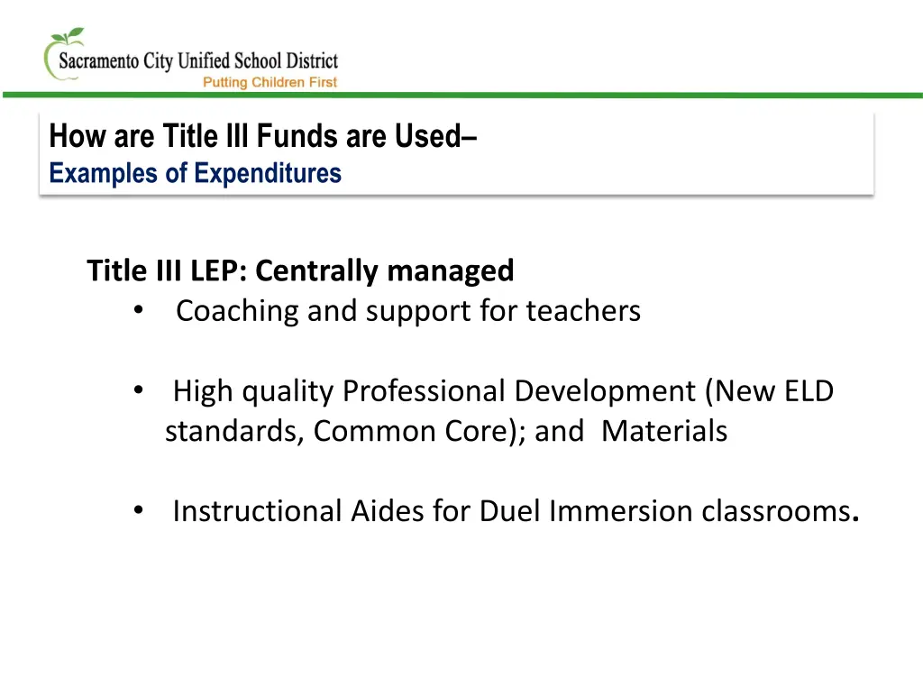 how are title iii funds are used examples