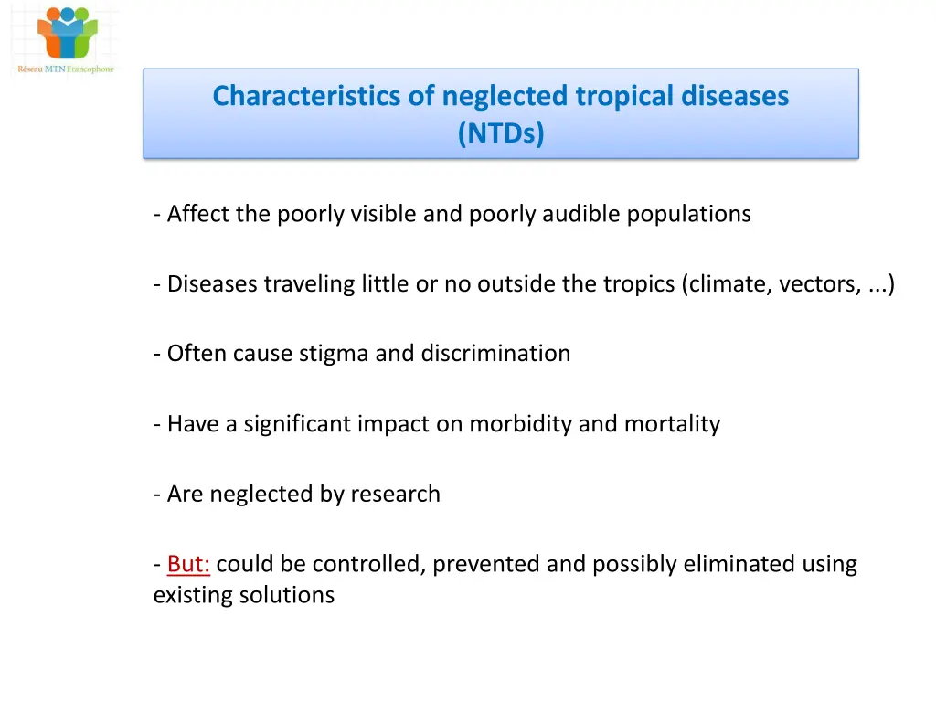 characteristics of neglected tropical diseases