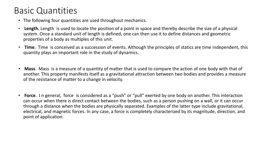 basic quantities the following four quantities