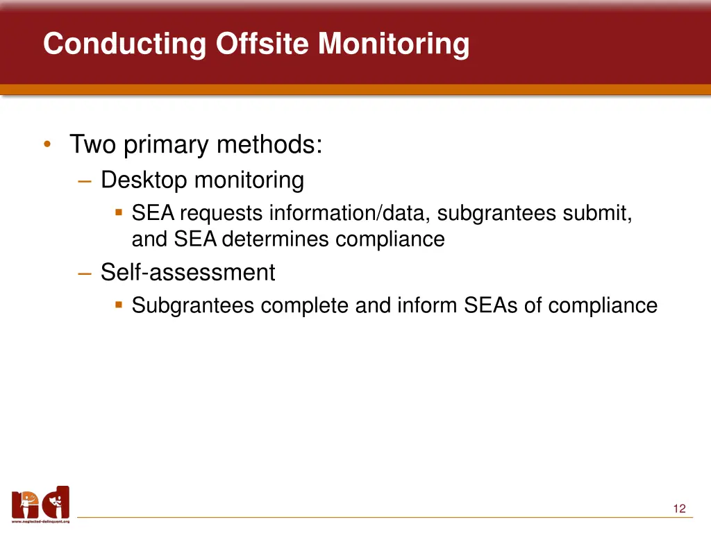 conducting offsite monitoring