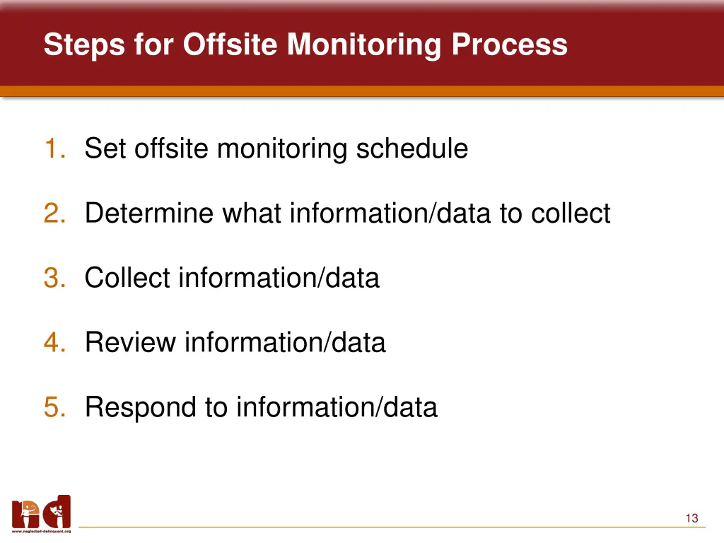 steps for offsite monitoring process